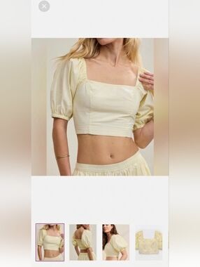 NWT Aerie puff sleeve square neck top yellow stripes